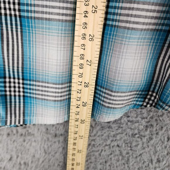 Wrangler Shirt Mens Medium Wrancher Blue Plaid Long Sleeve Pearl Snap Western - Picture 4 of 8